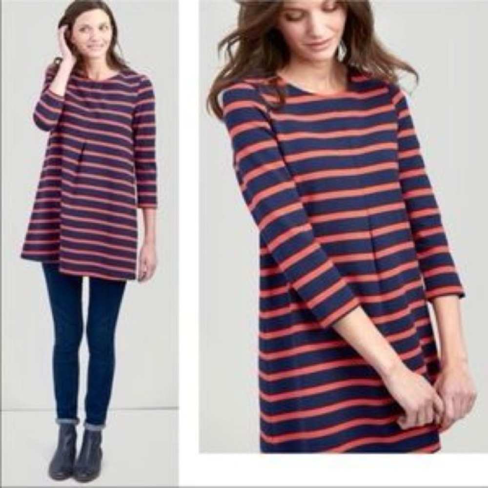 Joules Navy and Coral Striped Tunic Top